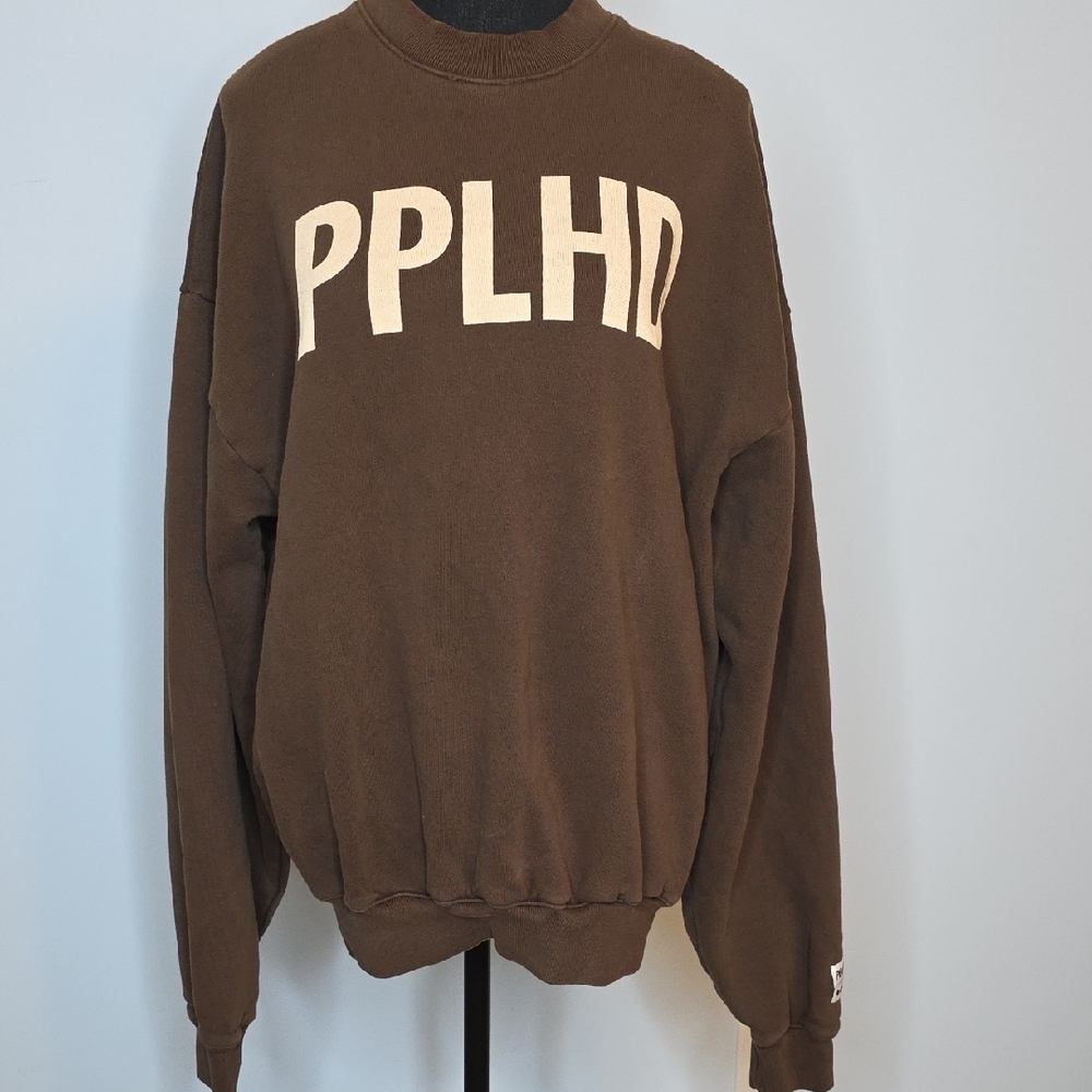 PPLHD  Brown Crewneck Sweater with  beige  PPLHD Logo PEOPLEHOOD
